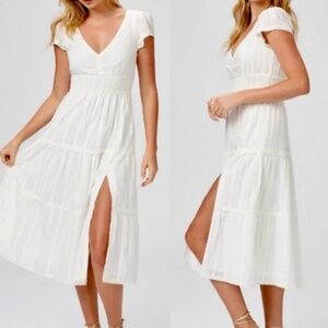 PAIGE SOLEDAD TIERED TEXTURED BOHO COTTON WHITE DRESS XL NEW WITH TAGS $249